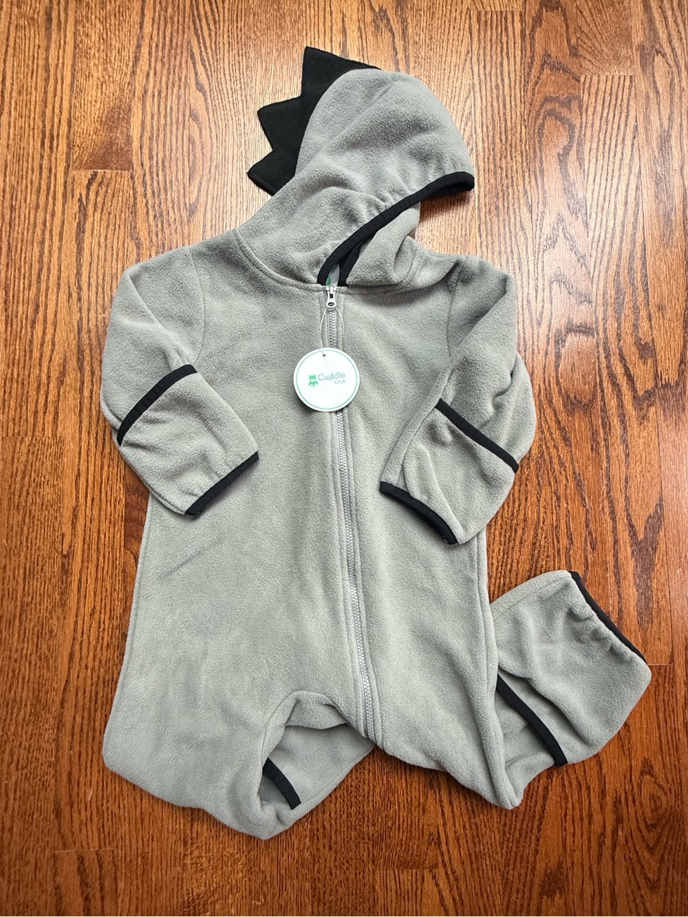 NEW Cuddle Club Grey Fleece Dinosaur Bunting with Hood 12-18 Months